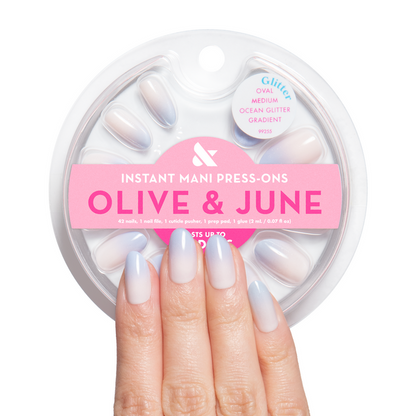 Ocean Glitter Gradient - Press On | Medium | Oval