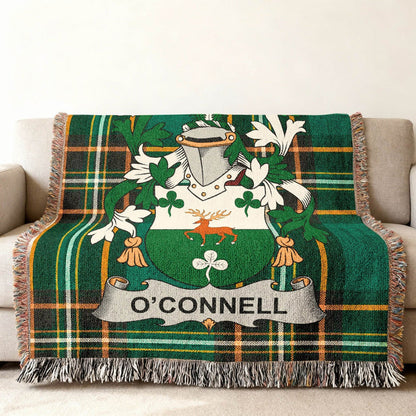 O'Connell crest woven into an Irish National Tartan cotton throw.