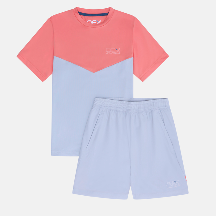 OEX Junior Flynn T-Shirt / Shorts Set - Coral/Grey