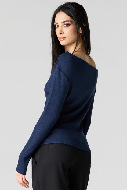 Off Shoulder Asymmetrical Knit Top