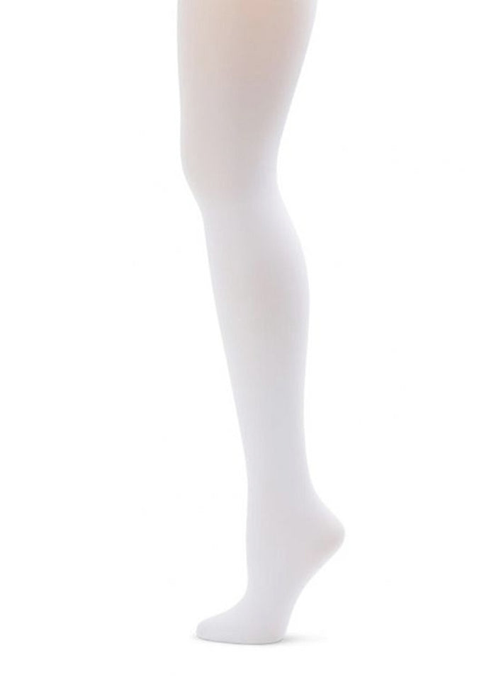 Capezio 1815-WHT Girls' Ultra Soft™ Supplex Footed Tights in White with 1" elastic waistband