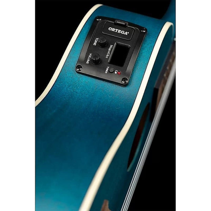 Ortega Guitars RUOCEAN-CE Earth Series Concert A/E Ukulele in See Thru Blue