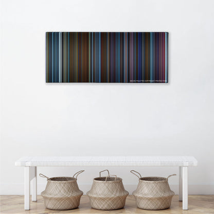 Pacific Rim color palette canvas above a white bench with three woven baskets