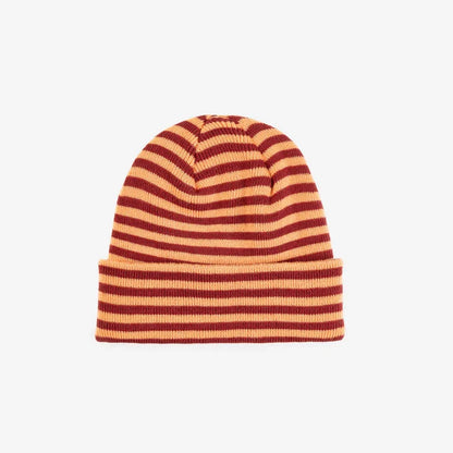 Peach Wine Red Simple Stripe Knit Beanie