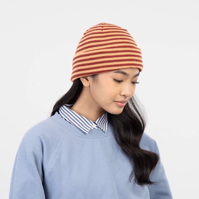 Peach Wine Red Simple Stripe Knit Beanie