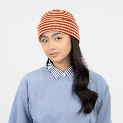 Peach Wine Red Simple Stripe Knit Beanie
