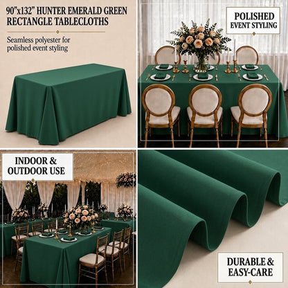 Hunter emerald green rectangle tablecloth for polished event styling.