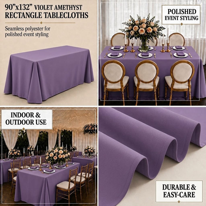 Violet Amethyst rectangle tablecloth for polished event styling.
