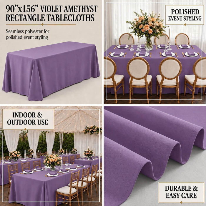 Violet amethyst rectangle tablecloth 90"x156" with seamless finish.