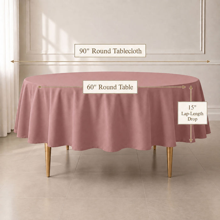 Dusty rose round tablecloth, 90 inches, elegant and durable table cover.