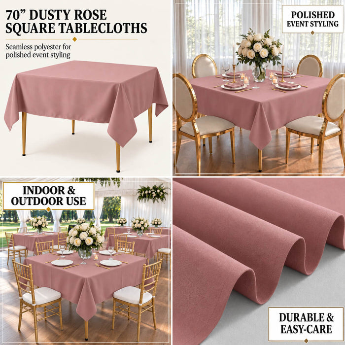 Dusty Rose Polyester Square Tablecloth 70"x70" - Wrinkle-Resistant Cover