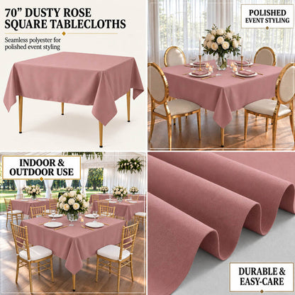 Dusty Rose Polyester Square Tablecloth 70"x70" - Wrinkle-Resistant Cover