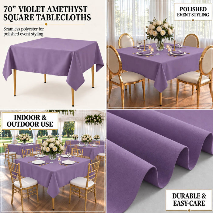 Violet Amethyst square tablecloth for elegant dining and events.