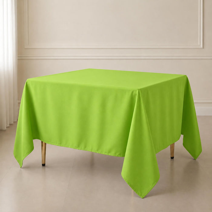 Apple green polyester tablecloth 90"x90" - wrinkle-resistant and durable.