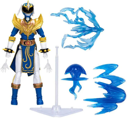 Mighty Morphin Power Rangers 6-inch action figure with blue and gold armor plus effect accessories