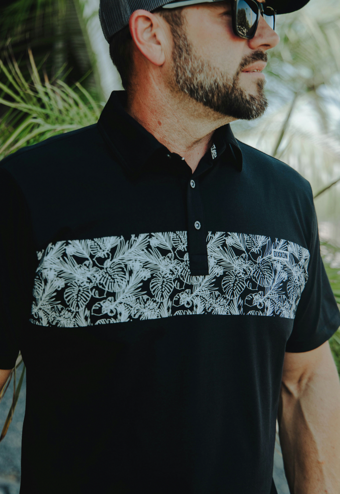 Premium Polo - White Floral/Black