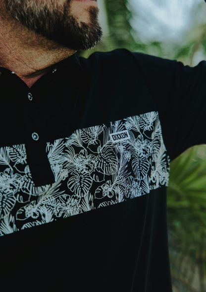 Premium Polo - White Floral/Black