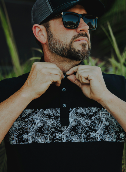 Premium Polo - White Floral/Black