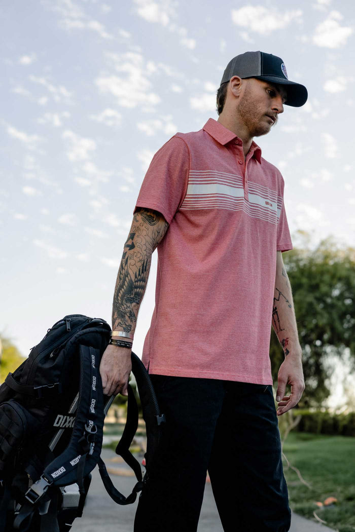 Premium Polo - White Stripe / Heathered Red