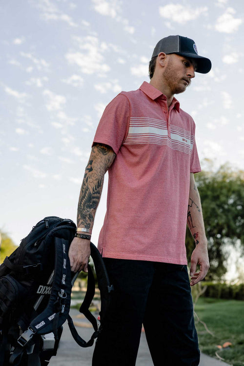 Premium Polo - White Stripe / Heathered Red