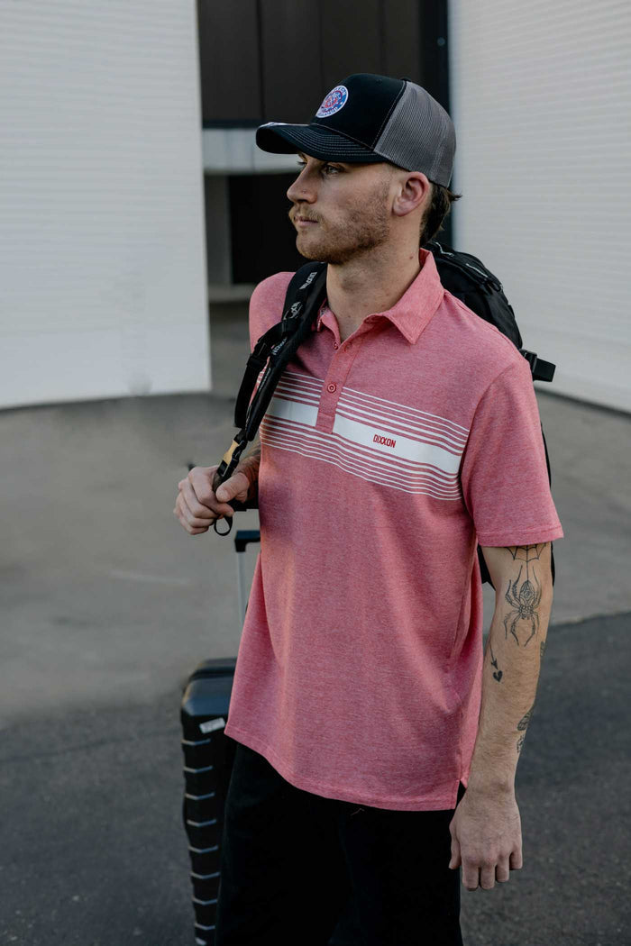 Premium Polo - White Stripe / Heathered Red