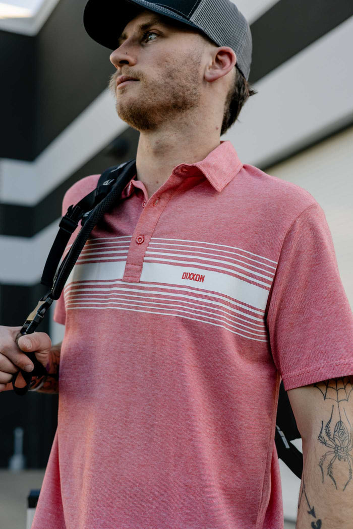 Premium Polo - White Stripe / Heathered Red
