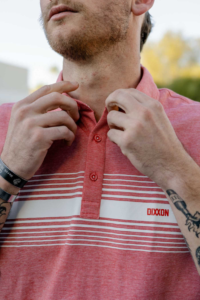 Premium Polo - White Stripe / Heathered Red