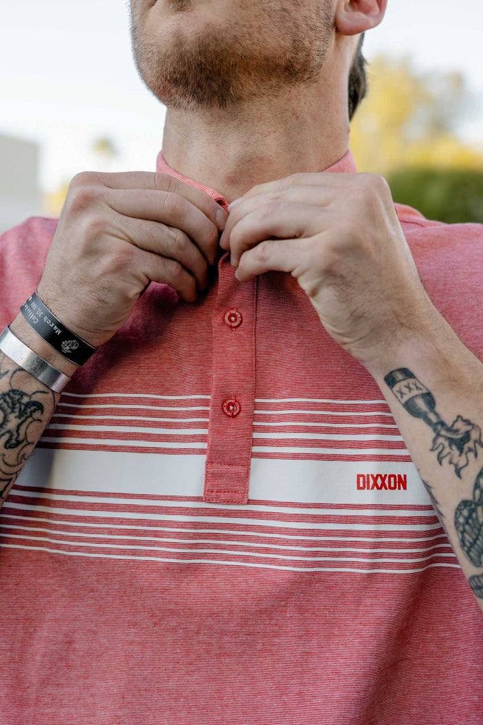 Premium Polo - White Stripe / Heathered Red
