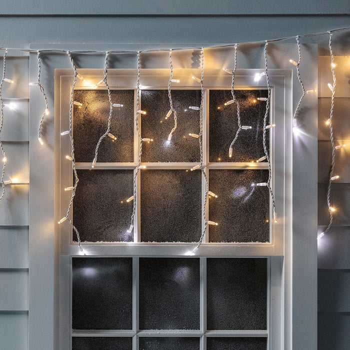 Pro Connect 12m 600 Warm White Sparkling Connectable Icicle Lights White Cable