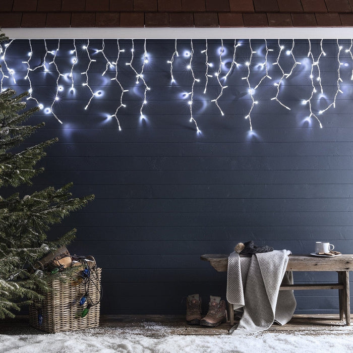 Pro Connect 12m 600 White Connectable Icicle Lights White Cable