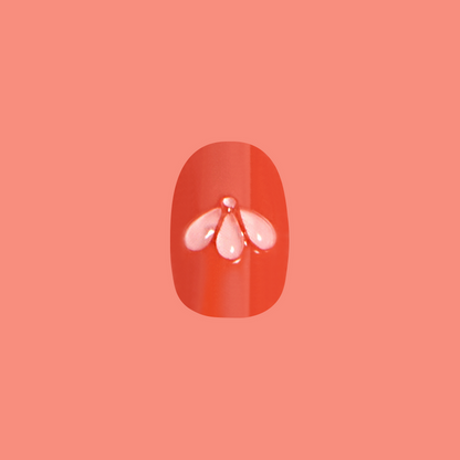 Puffy Pink Petals - Press-On | Extra Short | Round deep red nail with 3D puffy pink petal design for at-home manicure