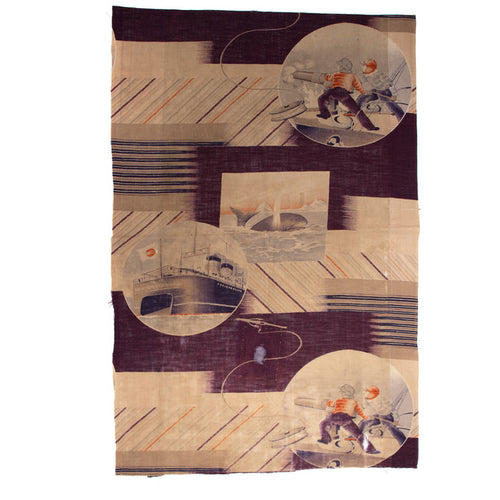 Rare Whaling Cotton Textile Panel