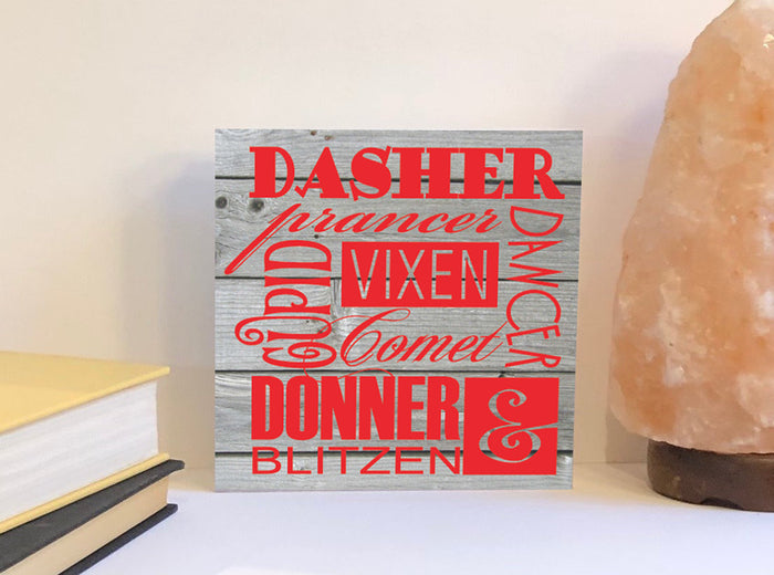 Reindeer names Christmas wood sign