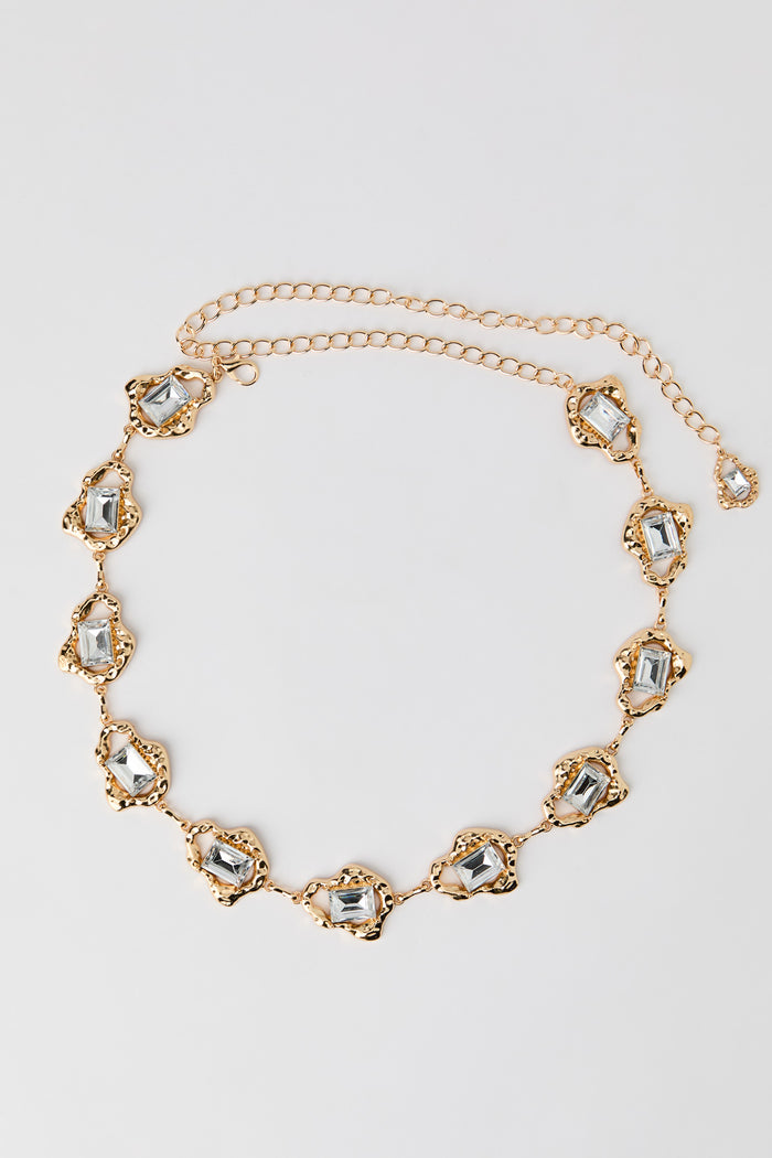 Rhinestone Hammered Chain Belt