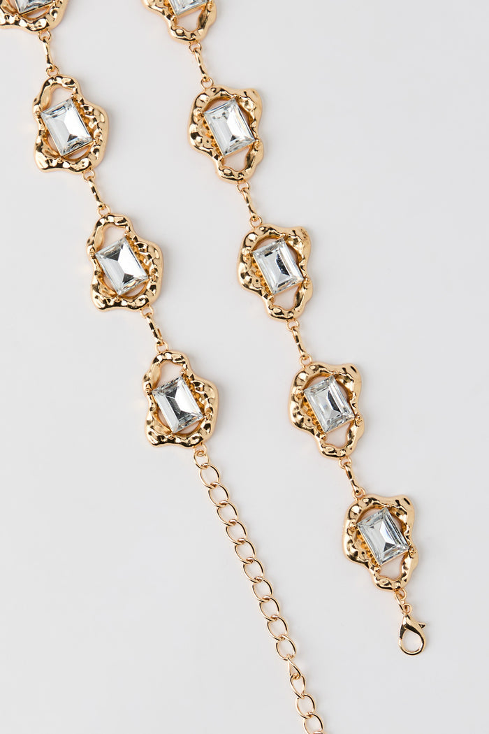 Rhinestone Hammered Chain Belt