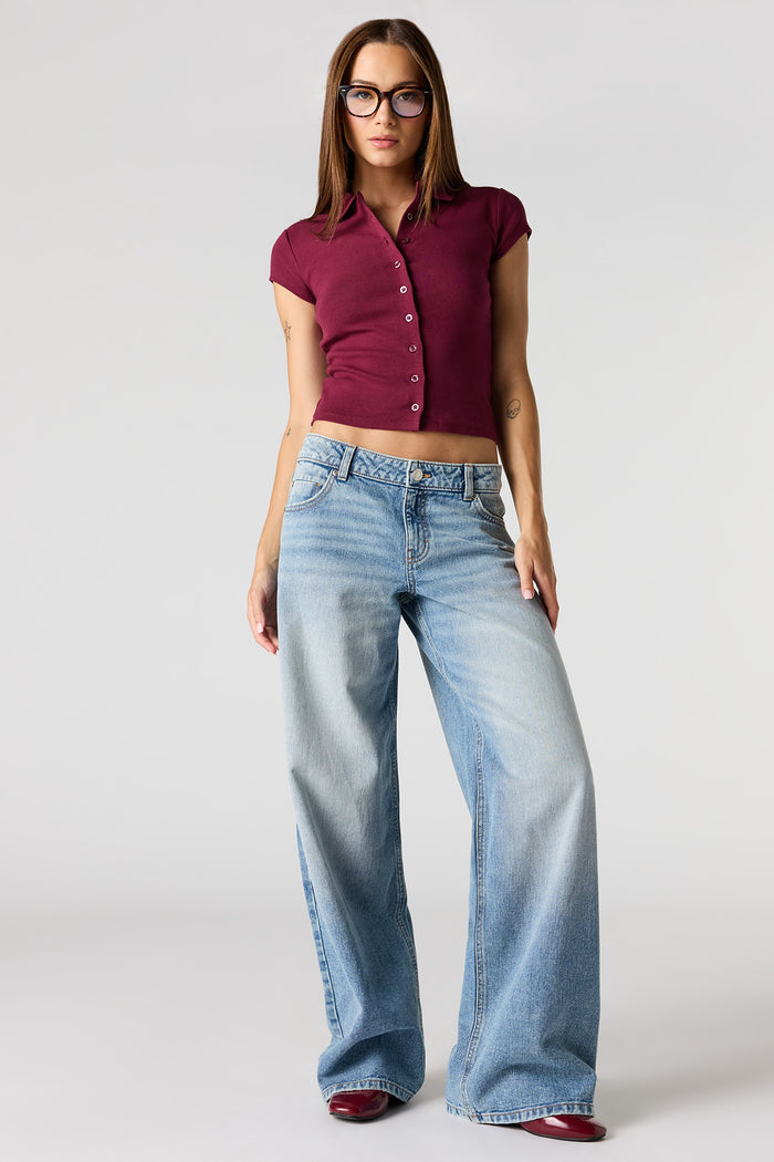 Ribbed Button-Up Classic Top