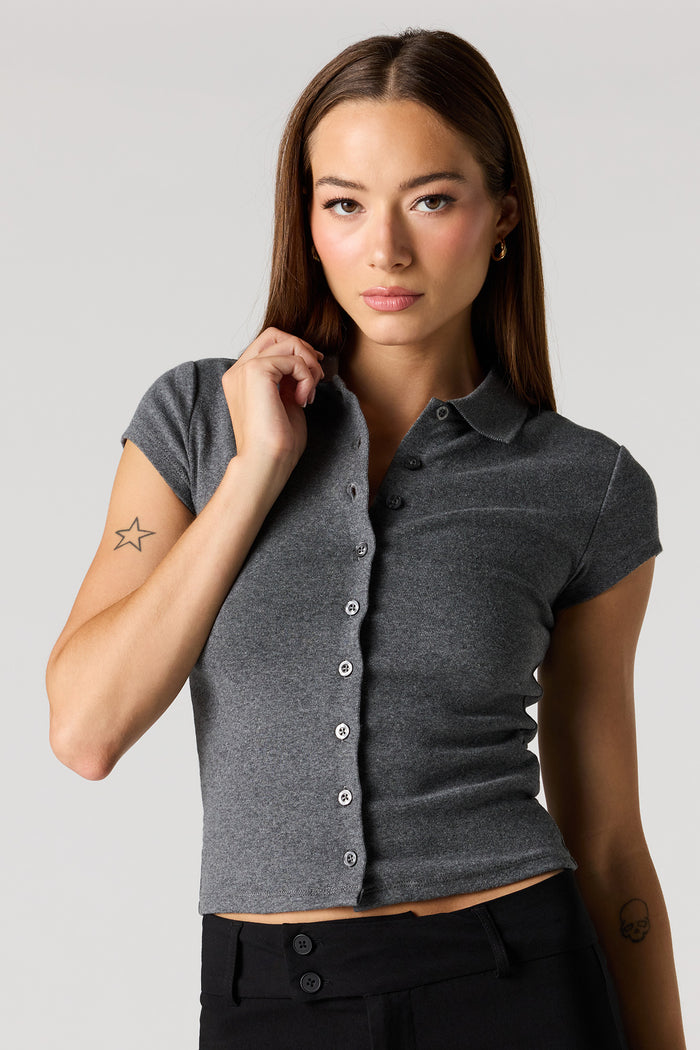 Ribbed Button-Up Classic Top