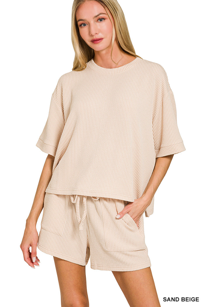 Ribbed Short Set-Beige