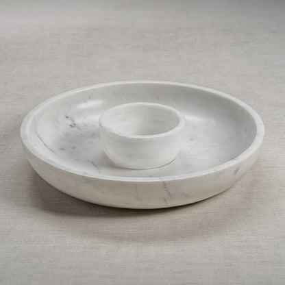 Roma White Marble Chip and Dip Bowl - Serveware by Carlyle Avenue