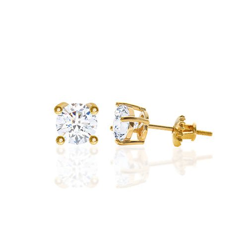 Round Cubic Zirconia Screw Back Earring Gold - ikatehouse