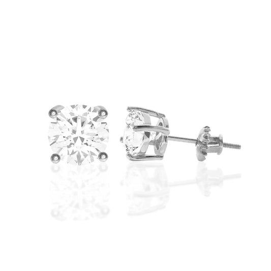 Round Cubic Zirconia Screw Back Earring Silver - ikatehouse