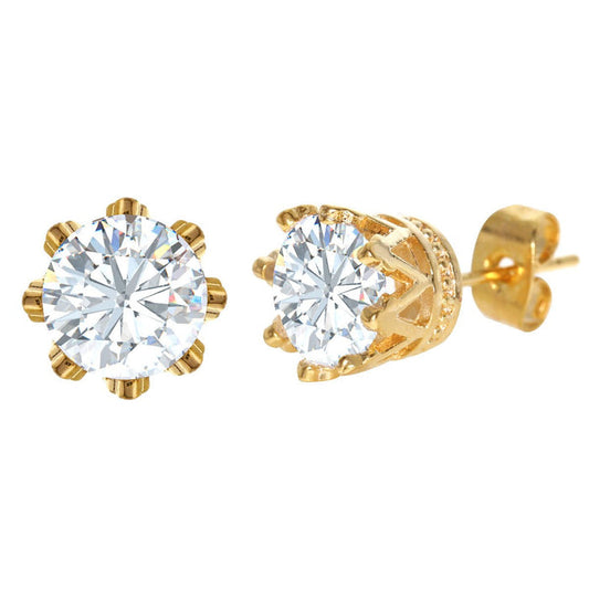 Round Cubic Zirconia Stud Earring Gold - ikatehouse