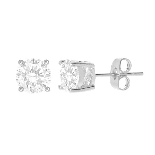 Round Cubic Zirconia Stud Earring Sliver - ikatehouse