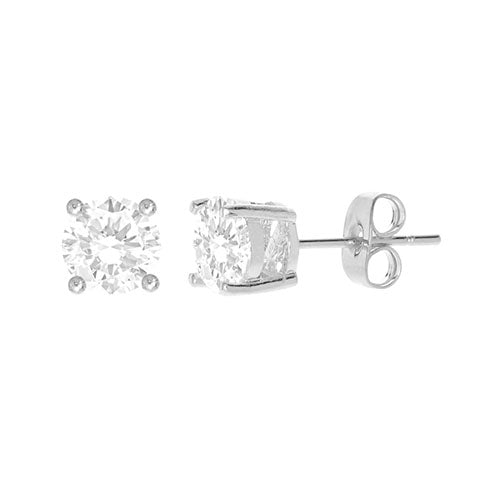 Round Cubic Zirconia Stud Earring Sliver - ikatehouse