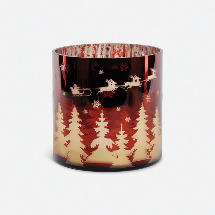 Santa and Sleigh Glass Hurricane - 8"