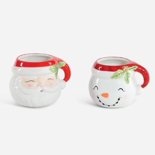 Santa and Snowman Ceramic Mug, Set of 2 Assorted
