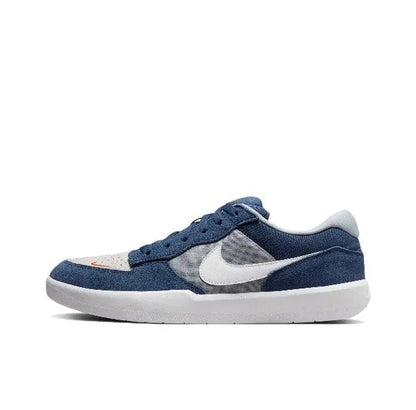Nike SB Force 58 low-top skate sneakers, blue and white with white swoosh