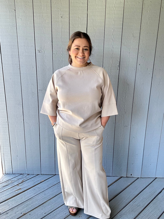 Scuba Fabric Pull On Pant Taupe