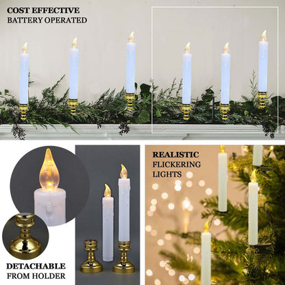 Battery-operated flickering candle lights for festive decor.