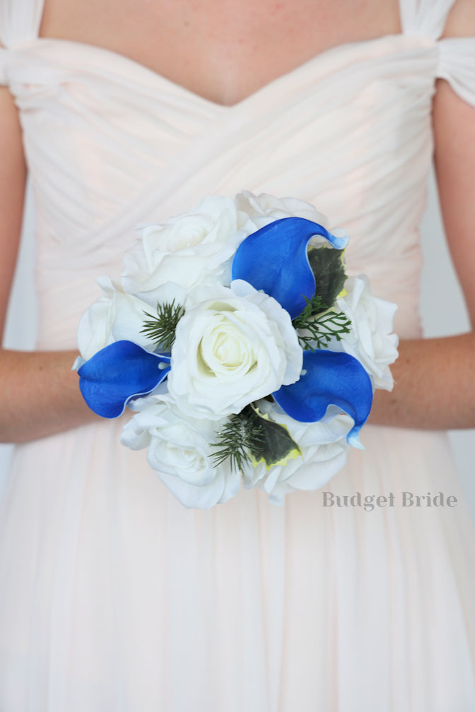 Silk Wedding Bouquet in Blue and White - $39.50 | Wichita Collection